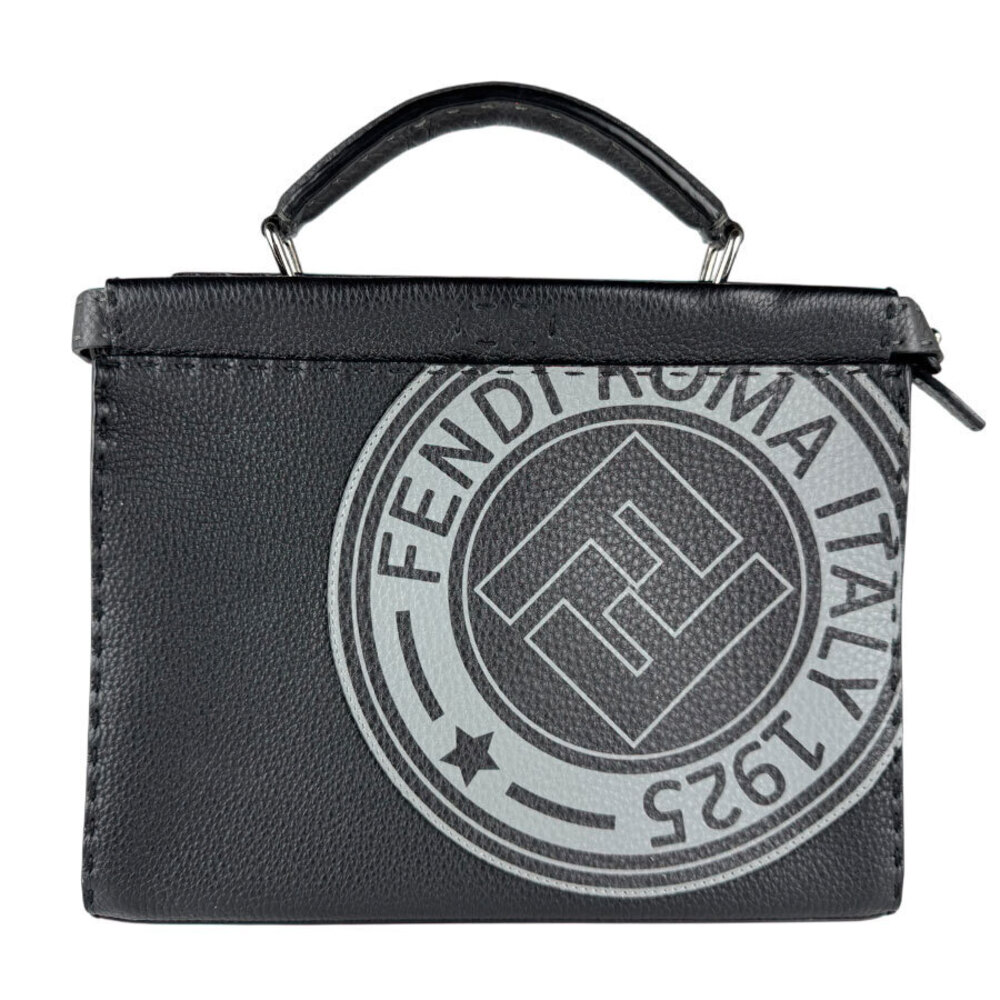 Fendi Peekaboo Fit Leather Handbag Black Gray Silver